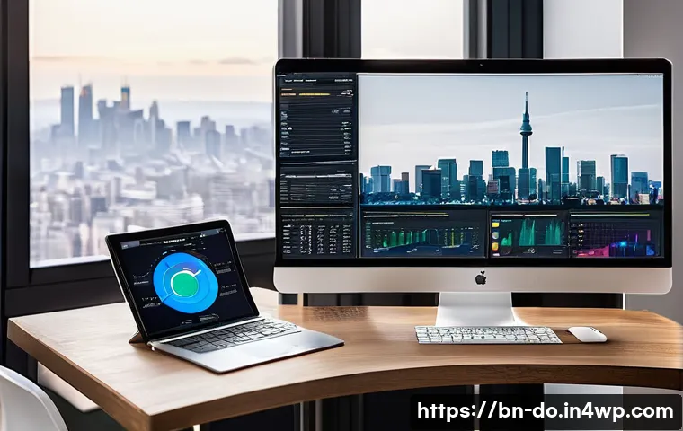 자산 정리 툴 비교 분석 - **Prompt 1: The Digital Financial Hub**
    A wide shot of a modern, organized home office space. A ...