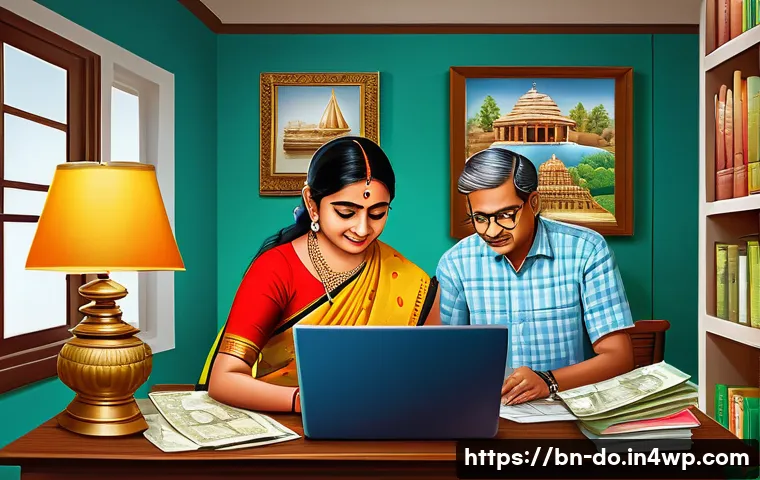 자산 정리의 필요성과 접근 방법 - A detailed digital illustration of a Bengali middle-class family managing their finances at home, fe...