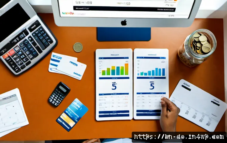 Home 15 자산 정리 및 재정 관리 통합하기 - Photorealistic overhead view of a tidy home office desk where an adult organizes household finances,...